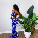 EVE Polka Dot Print Strap Crop Top Maxi Skirt 2 Piece Sets OMY-0025