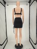 EVE Sexy Sleeveless Drawstring Ruched Mini Skirt 2 Piece Sets NLAF-6059