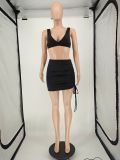 EVE Sexy Sleeveless Drawstring Ruched Mini Skirt 2 Piece Sets NLAF-6059