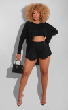 EVE Solid Long Sleeve Two Piece Short Sets BS-1270