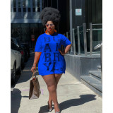 EVE Plus Size Letter Print Short Sleeve Mini Dress FOSF-8079