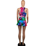 EVE Tie Dye Tank Top+Culottes Skirt 2 Piece Sets YFS-3708