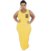 EVE Plus Size Casual Striped Sleeveless Maxi Dress AWF-5002