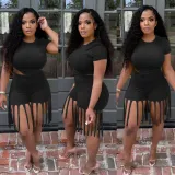 EVE Casual Solid T Shirt Tassel Shorts 2 Piece Sets SH-390115