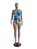 EVE Colorful Stripe V Neck Sashes One Piece Rompers YIY-5170-1