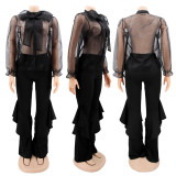 EVE Elegant Bow Tie Blouse Top Flared Pants 2 Piece Sets SFY-MM007