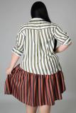EVE Plus Size Striped Patchwork Shirt Dress Without Belt BMF-PP058