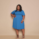 EVE Plus Size Solid Short Sleeve Midi Dress BMF-PP060
