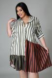 EVE Plus Size Striped Patchwork Shirt Dress Without Belt BMF-PP058