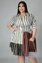 EVE Plus Size Striped Patchwork Shirt Dress Without Belt BMF-PP058