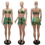 EVE Sexy Printed Halter Two Piece Shorts Set MAE-2096