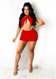 Sexy Wrap Chest Hole Shorts Two Piece Sets YUF-9077