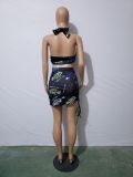 EVE Letter Print Wrap Chest Mini Skirt 2 Piece Sets JH-253