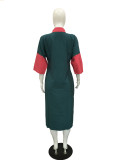 EVE Plus Size Contrast Color Print Loose Shirt Dress LS-0351