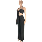 EVE Sexy Solid Tie Up Top And Pants 2 Piece Sets MEI-9183