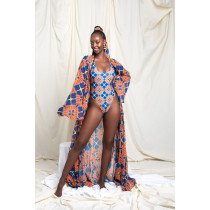 EVE Sexy Printed Bodysuit Swimwear+Long Cloak 2 Piece Sets OLYF-6063