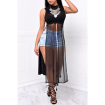 EVE Sexy Mesh Patchwork Sleeveless Split Long Top SH-S045