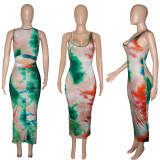 EVE Tie Dye Print Sleeveless Hollow Out Long Dress SH-390128