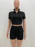 EVE Casual Solid Short Sleeve Two Piece Shorts Set XYKF-9285