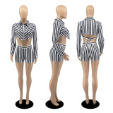 EVE Casual Striped Shirt Top And Shorts 2 Piece Sets DDF-8109