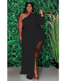 EVE Plus Size Solid Color Sexy Single Sleeve Long Dress MOF-6630