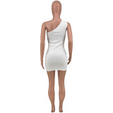 EVE Oblique Shoulder Two-way Zipper Solid Color Sexy Mini Dress CYAO-011