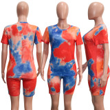 EVE Plus Size Tie Dye Short Sleeve 2 Piece Suits Without Mask SH-3758