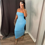 EVE Sexy Fashion Solid Color Tube Top Maxi Dress SH-390151