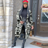 EVE Plus Size Camo Print Full Sleeve Long Coat SH-3726