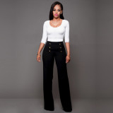 EVE Solid Double Breasted High Waist Pants SH-2006-0