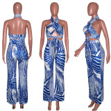 EVE Sexy Printed Wrap Chest Wide Leg Pants 2 Piece Sets SH-390078