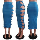 EVE Sexy Solid Hole Hollow Out Long Skirt LX-6900