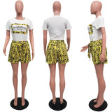 EVE Plus Size Snake SKin Print T Shirt+Shorts 2 Piece Sets SH-3618
