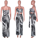EVE Sexy Printed Wrap Chest Wide Leg Pants 2 Piece Sets SH-390078