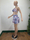 EVE Sexy Plaid Hater Bra Top+Pleated Mini Skirt 2 Piece Sets DAI-8353