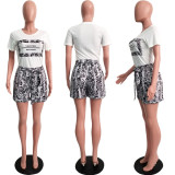 EVE Plus Size Snake SKin Print T Shirt+Shorts 2 Piece Sets SH-3618