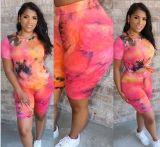 EVE Plus Size Tie Dye Short Sleeve 2 Piece Suits Without Mask SH-3758