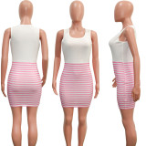 EVE Fashion Casual Striped Print Splice Slim Sleeveless Mini Dress SH-390144
