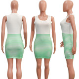 EVE Fashion Casual Striped Print Splice Slim Sleeveless Mini Dress SH-390144