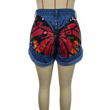 EVE Sexy Butterfly Print Denim Shorts SH-390134