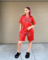 Fashion Casual Letter Print T-shirt Shorts Two Piece Sets NYZF-6005