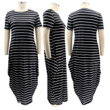 EVE Plus Size Striped Print Irregular Loose Dress BMF-065