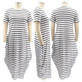 EVE Plus Size Striped Print Irregular Loose Dress BMF-065