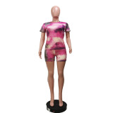 EVE Tie-dye Printed Casual Short Sleeve Shorts Two Piece Sets YUEM-602
