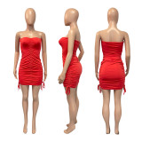 EVE Solid Color Tube Top Sexy Drawstring Dress ME-S850