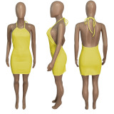 EVE Solid Color Sexy Halter Mini Dress ME-S870