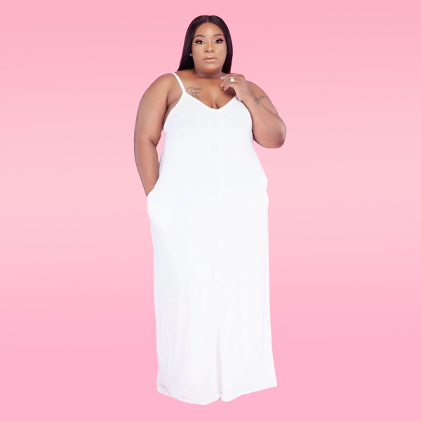 EVE Plus Size Solid Sleeveless Spaghetti Strap Maxi Dress WAF-77208