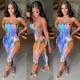 EVE Sexy Printed Off Shoulder Strapless Lace-Up Jumpsuit GLF-8170