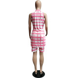 Fashion Casual Plus Size Plaid Vest Shorts Two Piece Sets WAF-7201