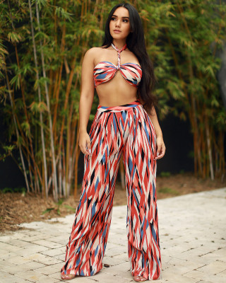 EVE Fashion Sexy Print Wrapped Chest And Pants Two Piece Sets LSL-6150